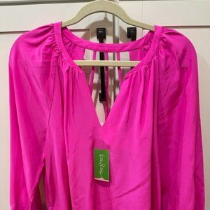 NWT Lilly Pulitzer Leslie Silk Top Pink/Razberry